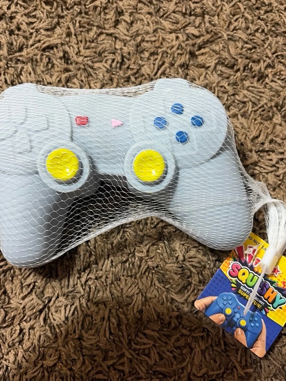 Squishy Game Controller Stress Toy - Light Gray with Yellow Accents
